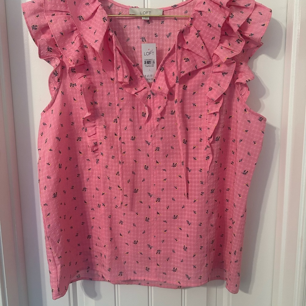 LOFT Pink Ruffle Sleeveless Top